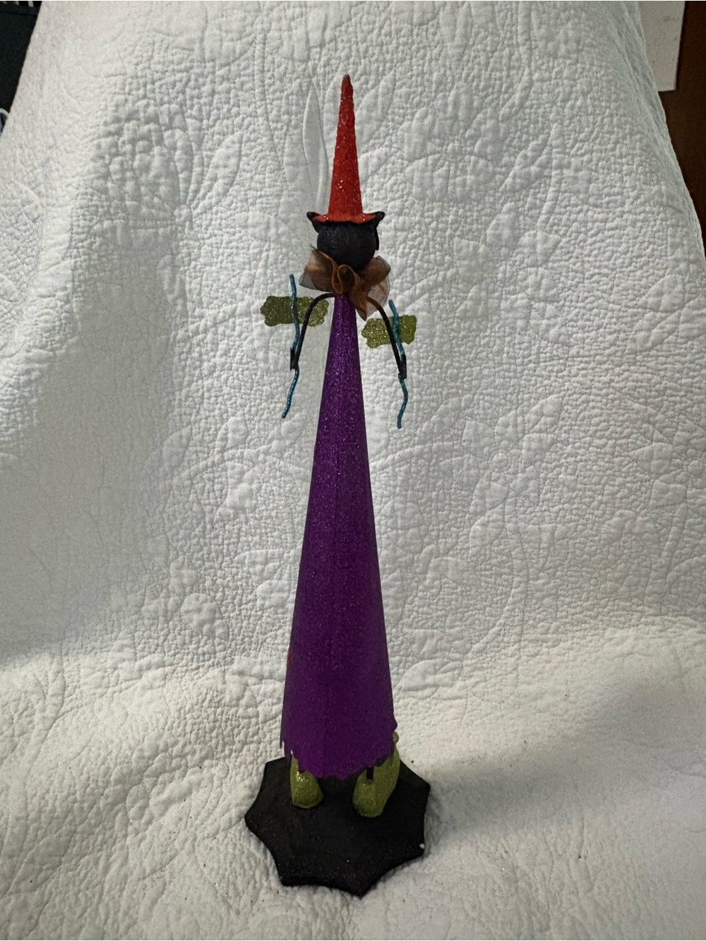 Pier 1 Purple Witch Cone Holiday Figurine with Orange Hat and Green Accents